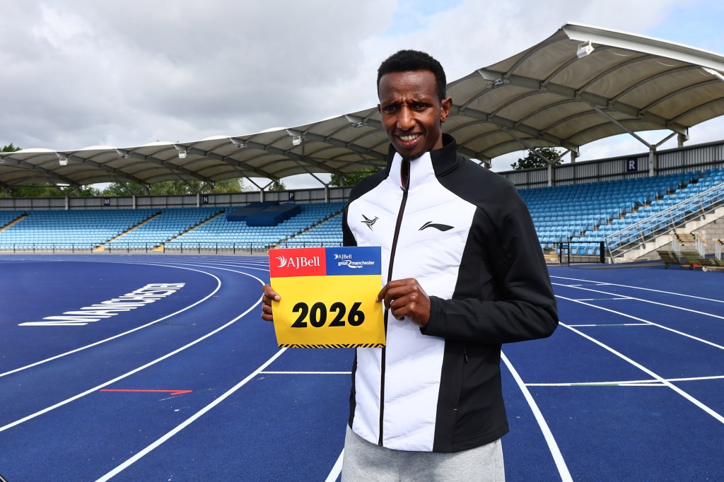 Athletes pose during the press launch event for the Great Manchester Run 2026