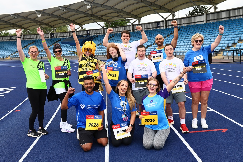 Athletes pose during the press launch event for the Great Manchester Run 2026