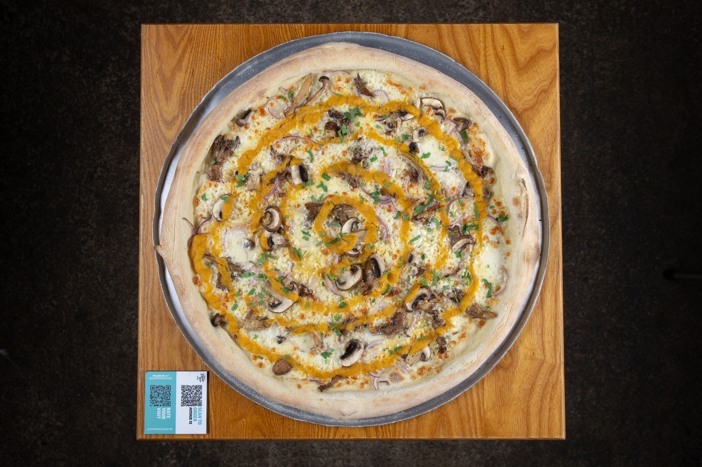 Commercial food photography of artisan pizza