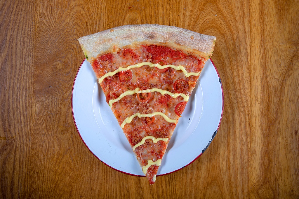 Commercial food photography of artisan pizza